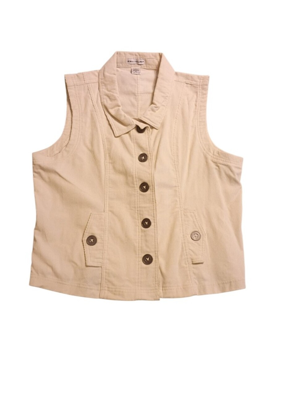 Women's Sleeveless Corduroy Button Front Top - Cream Vintage